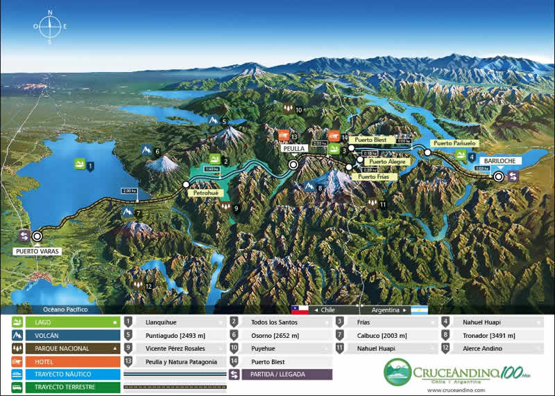 Mapa del cruce andino Argentina-Chile